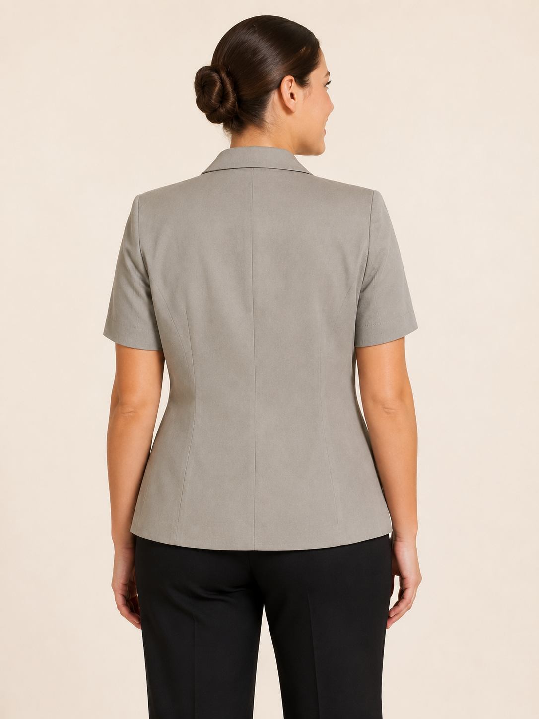 ETRURIA cotton jacket by Persona with classic lapels, single-button fastening, short sleeves, and rounded front panels