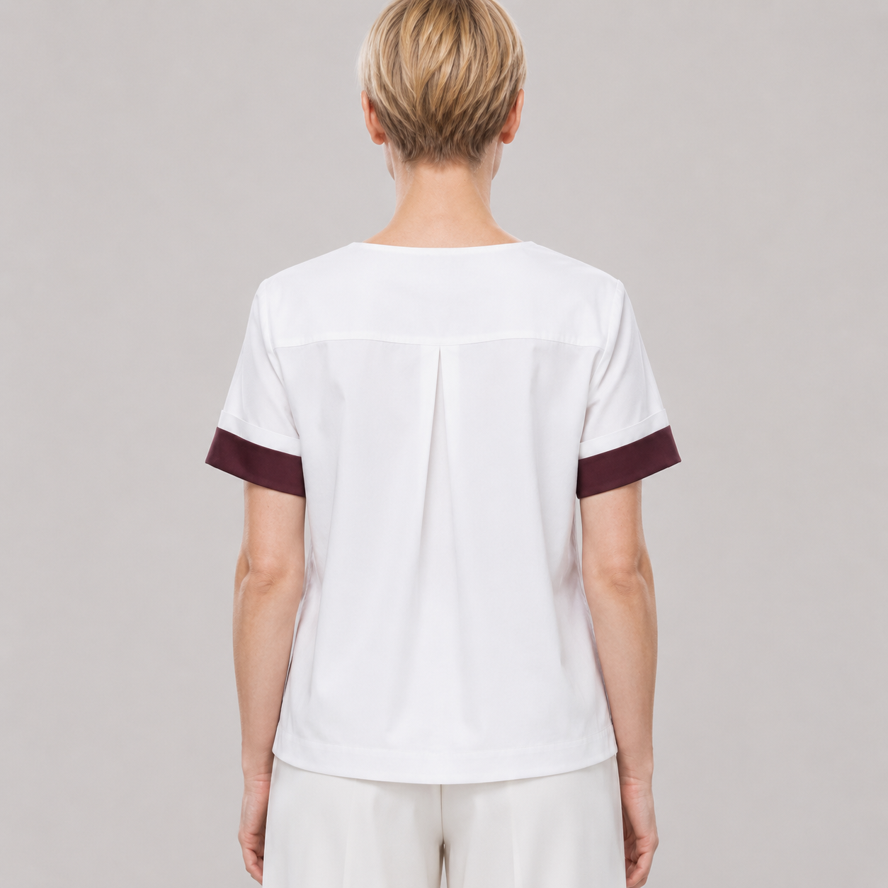 Marina Rinaldi white linen jacket made from 100% linen with back pleat, rear view