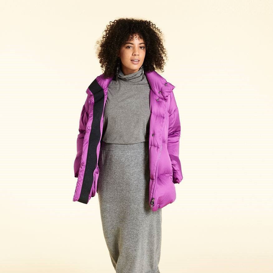 Ultra-lightweight waterproof satin down jacket PAMIR with adjustable fit and goose feather filling