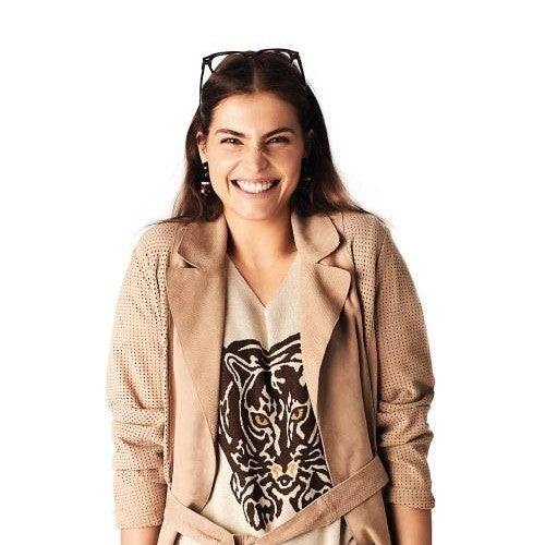 Beige perforated leather jacket with belt by Per Te by Krizia, lightweight and elegant style
