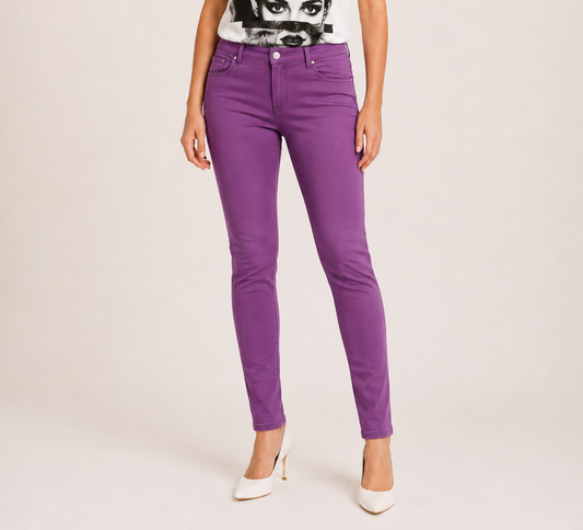 High-rise cropped jeans in stretch cotton denim with crystal-embellished front pockets and classic five-pocket design