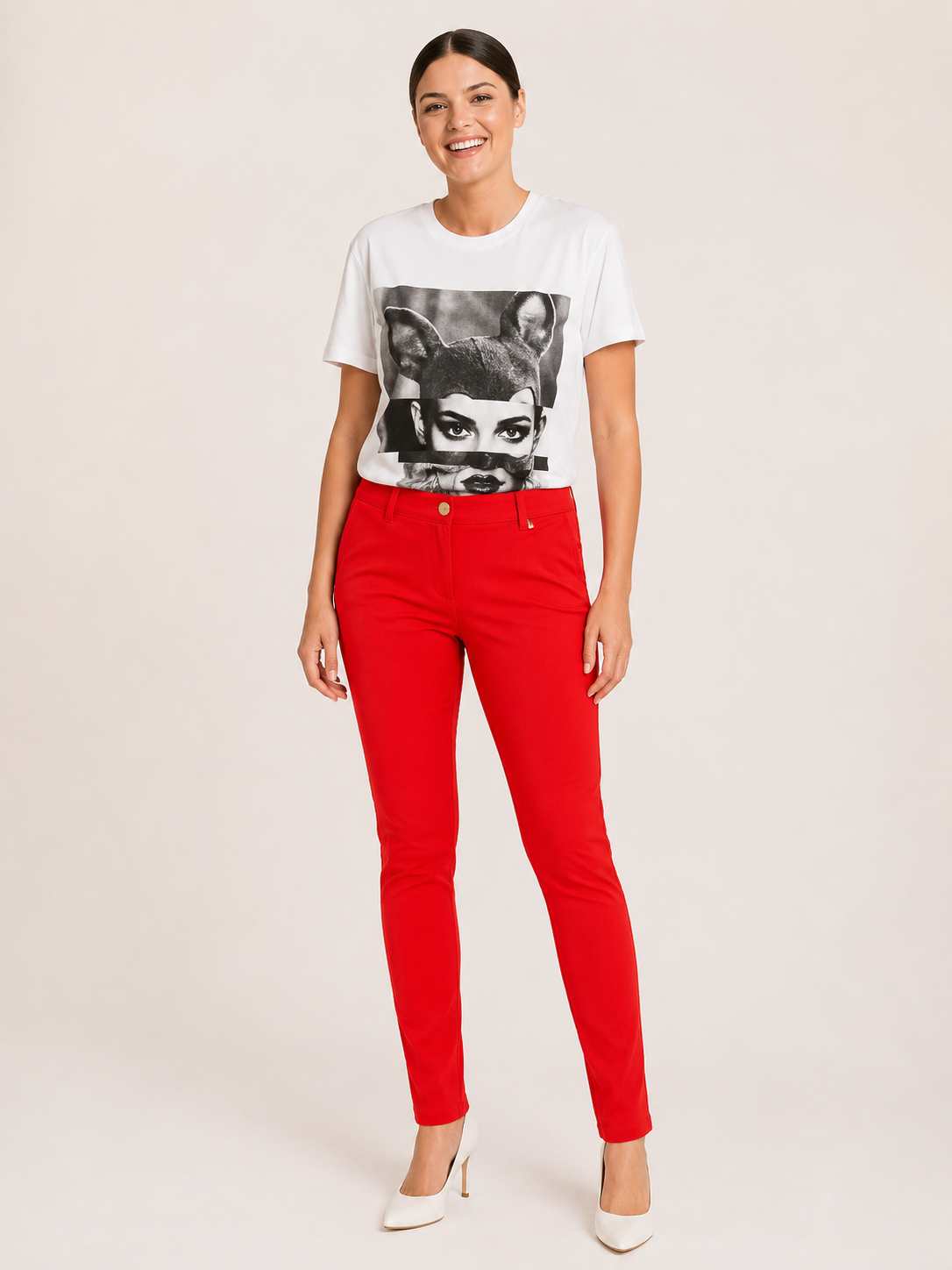 High-rise classic jeans with crystal-embellished back pockets by Persona by Marina Rinaldi