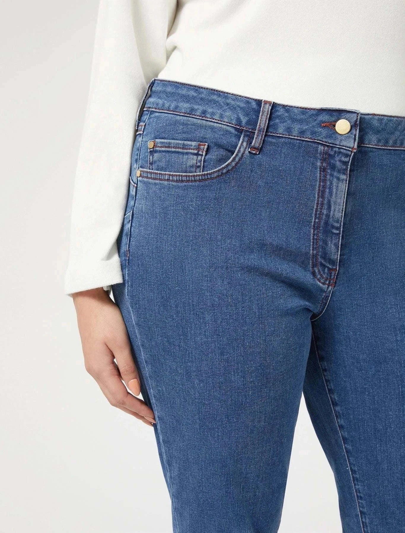 PAESE denim jeans medium wash straight leg plus-size stretch cotton 5-pocket design