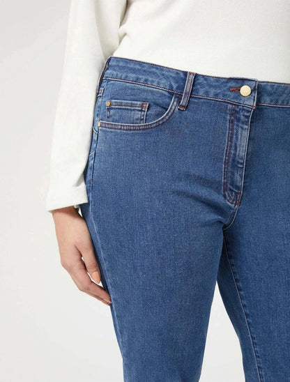 PAESE denim jeans medium wash straight leg plus-size stretch cotton 5-pocket design