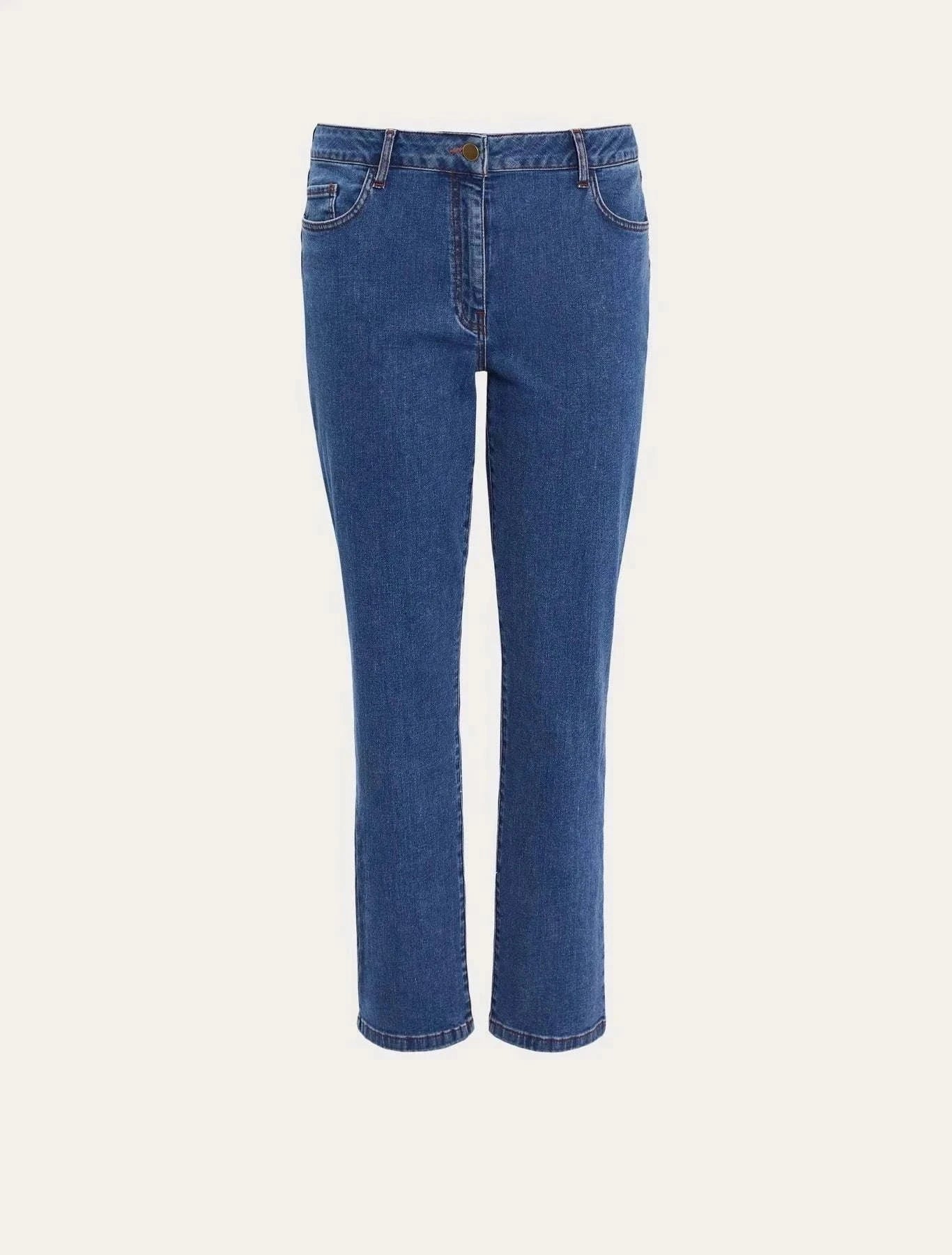 PAESE denim jeans medium wash stretch cotton classic 5-pocket straight leg for plus-size women