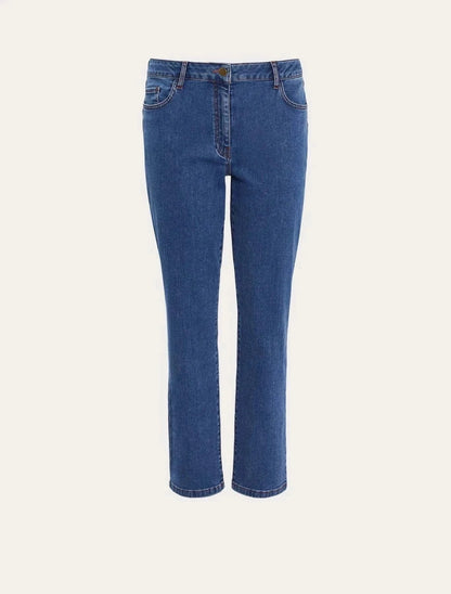 PAESE denim jeans medium wash stretch cotton classic 5-pocket straight leg for plus-size women