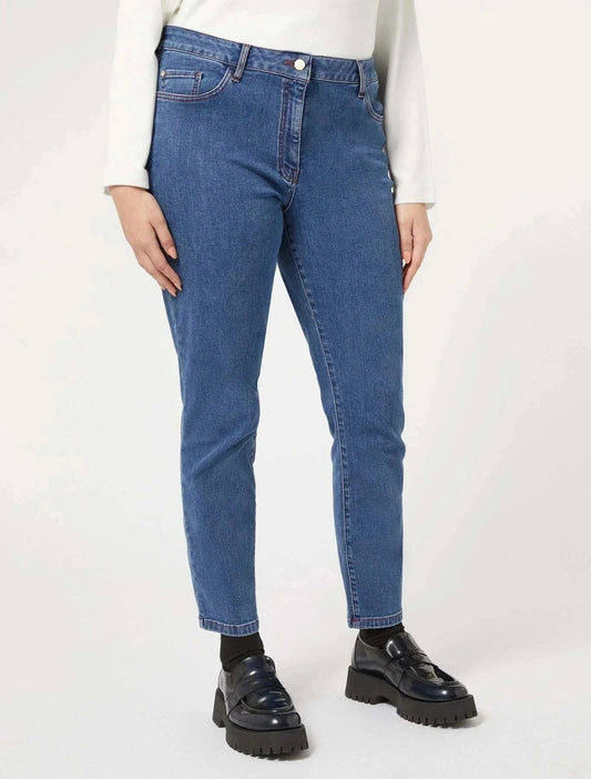 PAESE denim jeans medium wash straight leg stretch cotton blend plus-size design