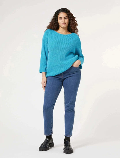 PAESE Denim Jeans medium wash blue stretch cotton classic 5-pocket straight leg plus-size design