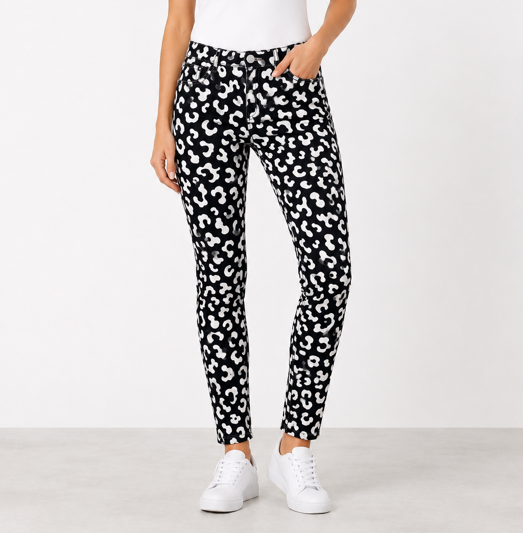REGIO classic jeans with all-over leopard print and five-pocket design by Persona by Marina Rinaldi