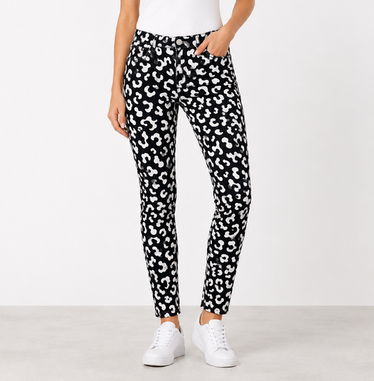REGIO classic jeans with all-over leopard print and five-pocket design by Persona by Marina Rinaldi
