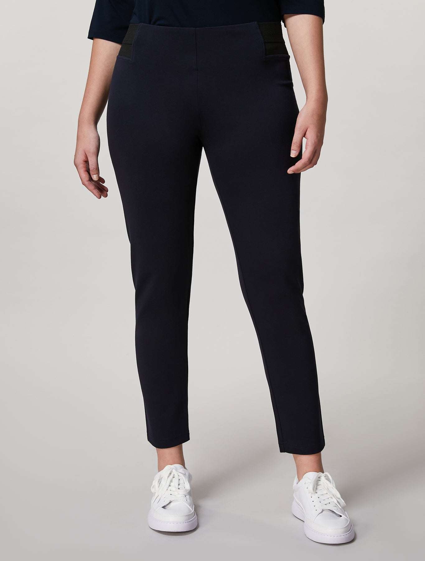Milano-knit stretch viscose jersey leggings with elastic waist inserts and slim fit