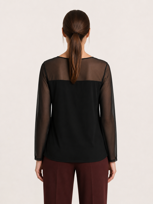 VOLUME Embellished Cotton Blouse with emerald sequin scales and sheer sleeves by Marina Rinaldi
