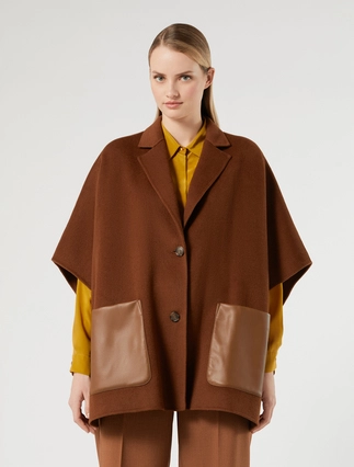 Persona by Marina Rinaldi plus size OMBRA double wool-blend tobacco cape with lapel collar and coated jersey pockets