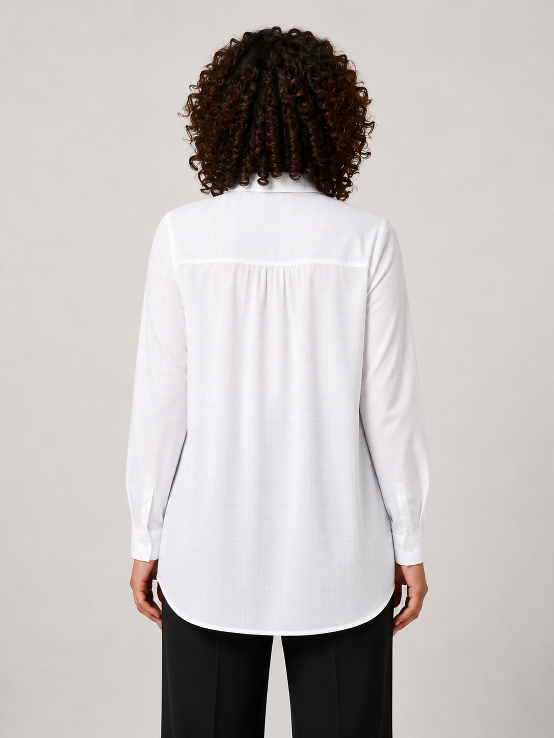 White GAFFI cotton shirt with long sleeves, pointed collar, ruffle polo fastening, and relaxed fit