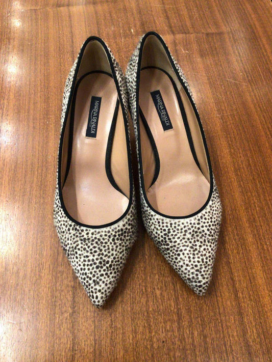 LAPPONE shoes in spotted printed pony suede with pointed toe and mid-height stiletto heel