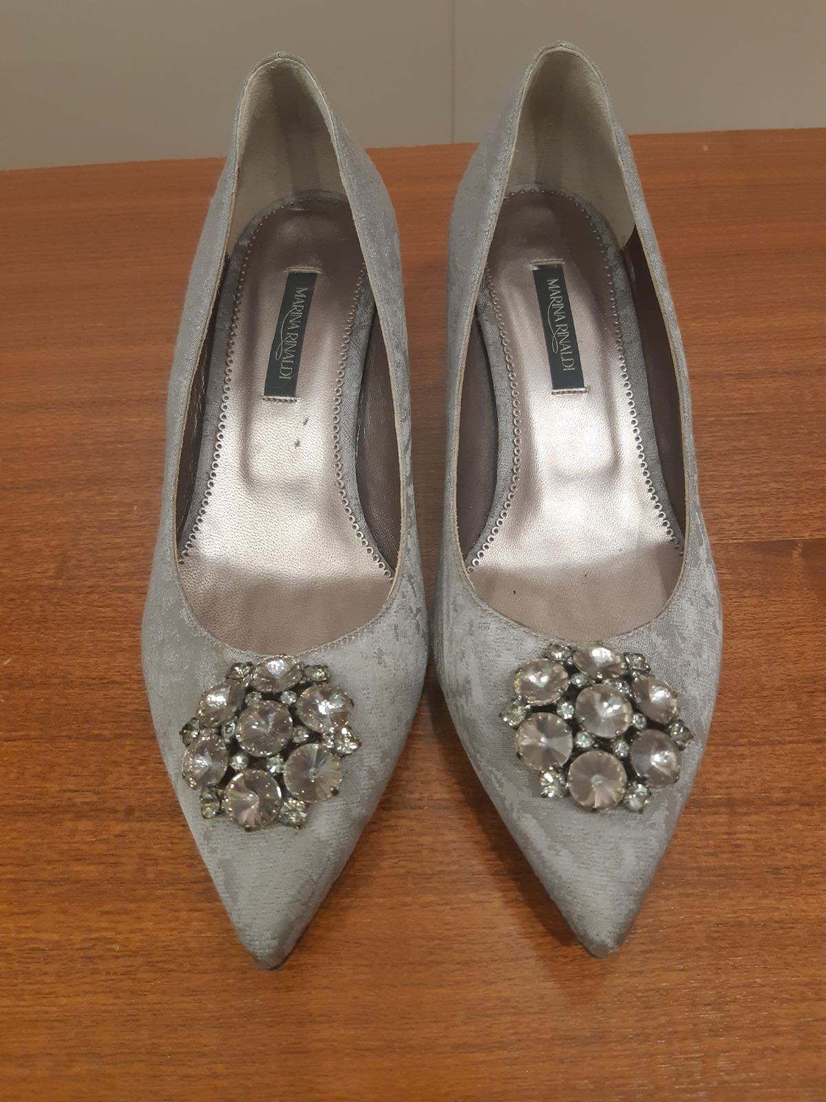 Shoes LENA genuine leather handmade with printed fabric and brooch detail