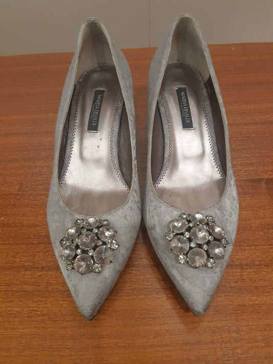 Shoes LENA genuine leather handmade with printed fabric and brooch detail