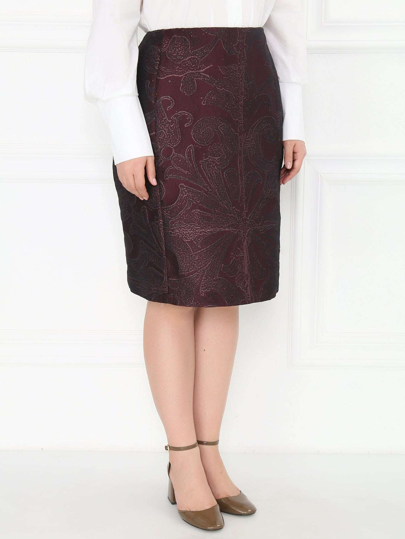 Skirt CERTOSA elegant printed taffeta hidden closure fully lined with bottom slot for easy walking