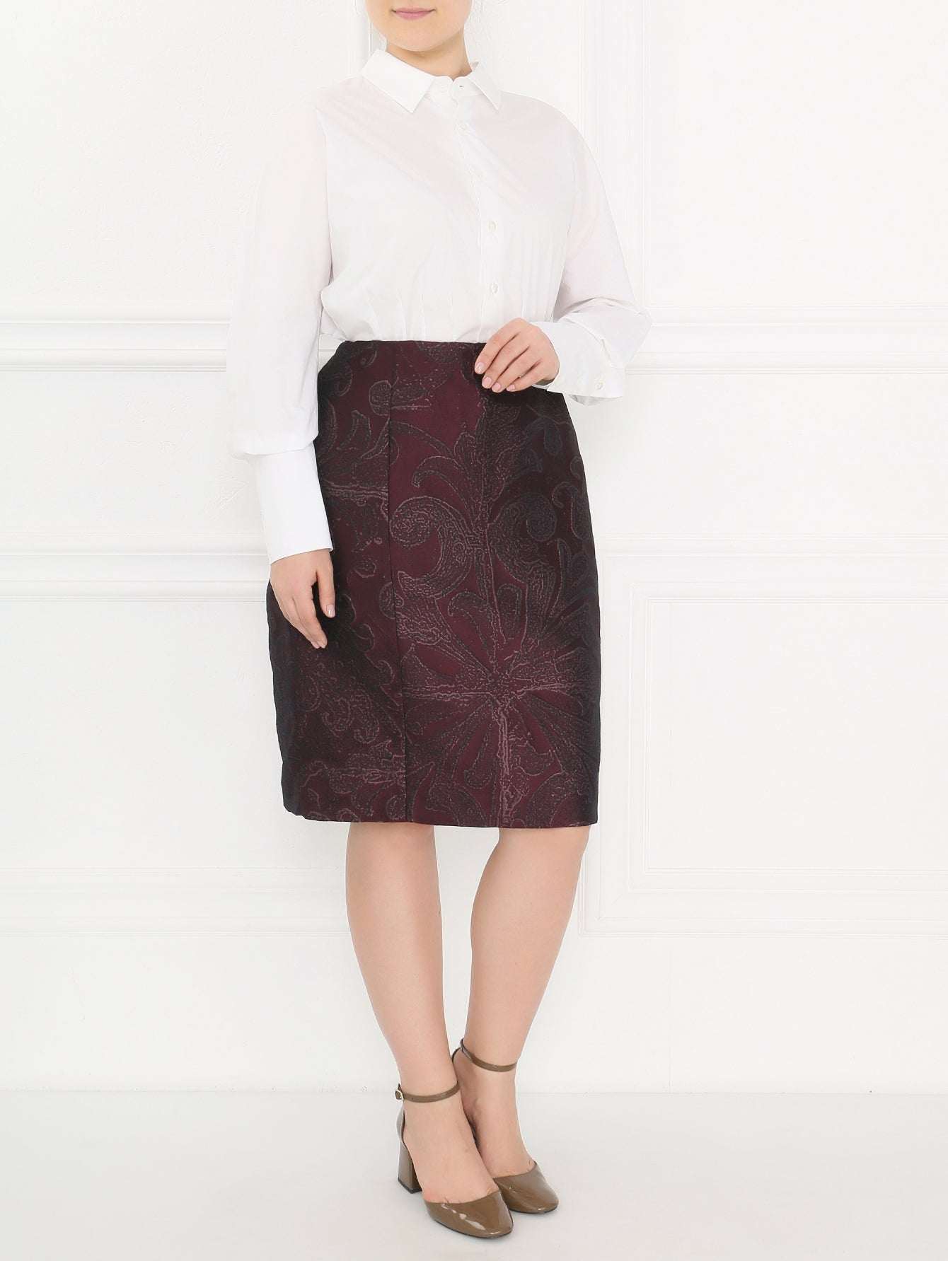 Skirt CERTOSA elegant printed taffeta with hidden closure and walking slot