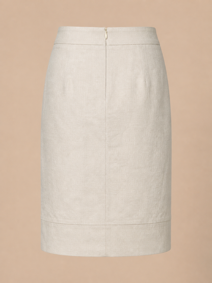 Cream linen skirt CREME back view with zipper plus size