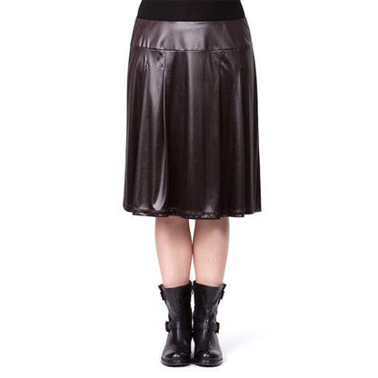 Loose-fit OMBRETTA skirt in faux leather fabric with yoke waist and knee-length design by Persona Marina Rinaldi
