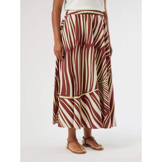 Flowing printed cotton skirt with elastic waistband and artistic print