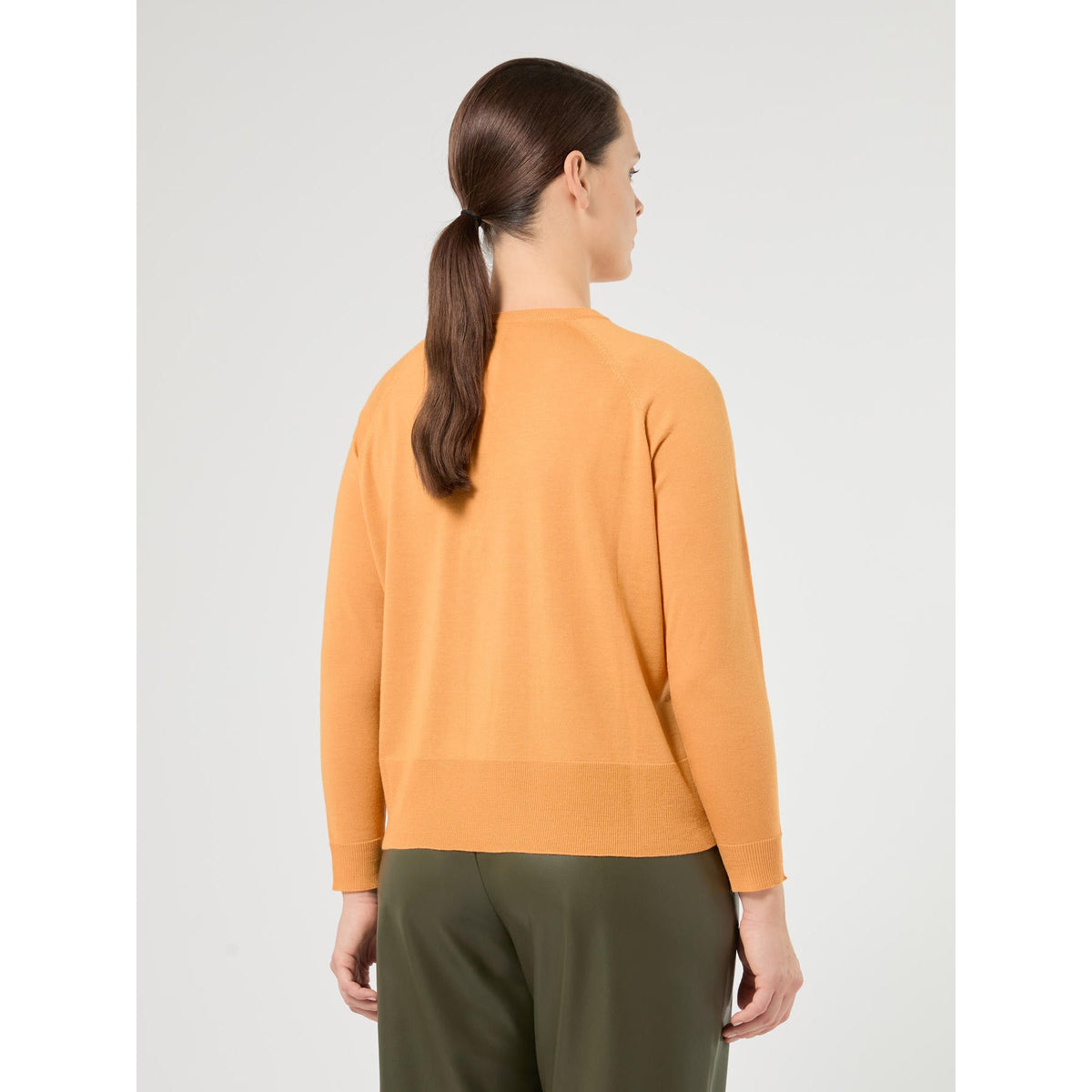 Orange Persona by Marina Rinaldi plus size merino wool boxy fit sweater with round neck and long raglan sleeves