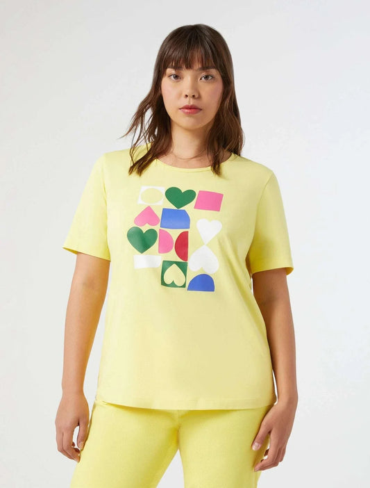 KIPUR printed cotton T-shirt in stretch jersey with poppy and geometric heart prints