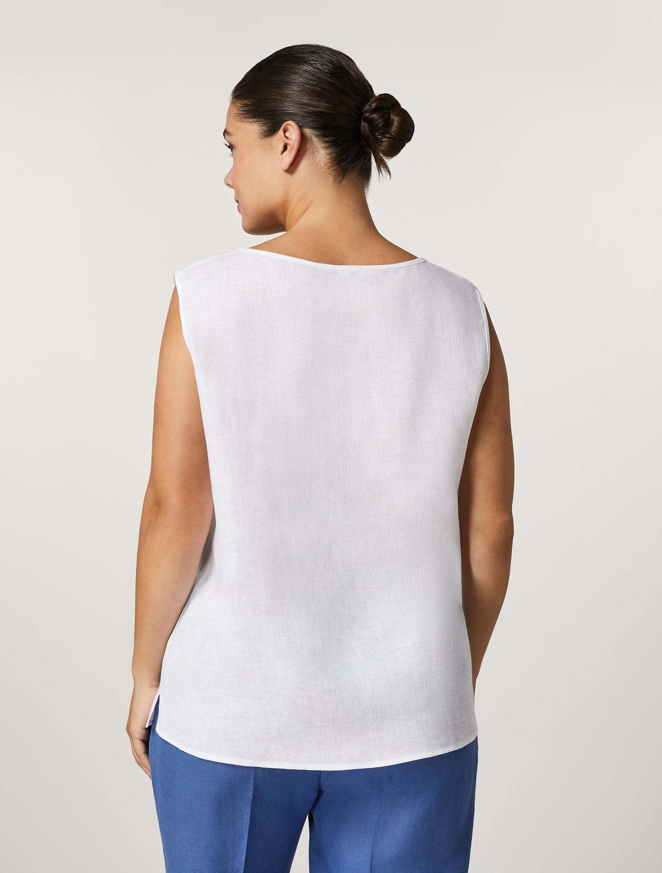 Top SHAKER sleeveless pure linen canvas top with lurex topstitching and side slits