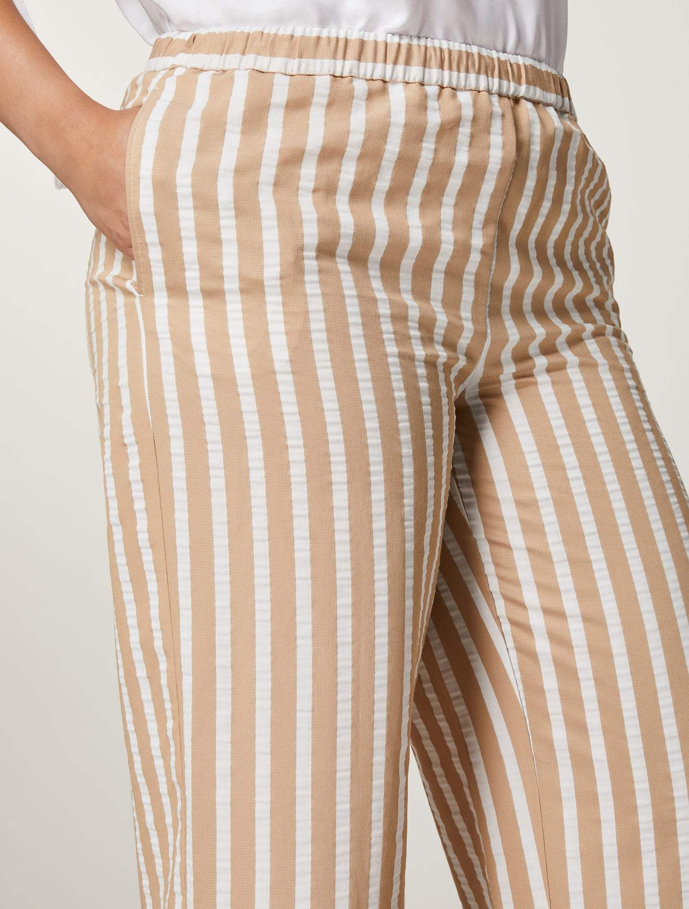 CRISMA striped palazzo trousers with elastic waistband and side pockets in lightweight viscose jacquard