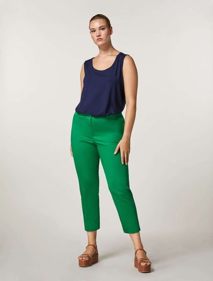 Slim fit Trousers OREL in cotton satin with elasticated waistband and pressed pleats