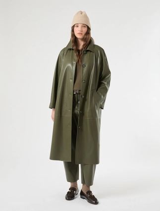 Persona by Marina Rinaldi olive coated jersey carrot-fit trousers with raw-cut hem and elastic waistband