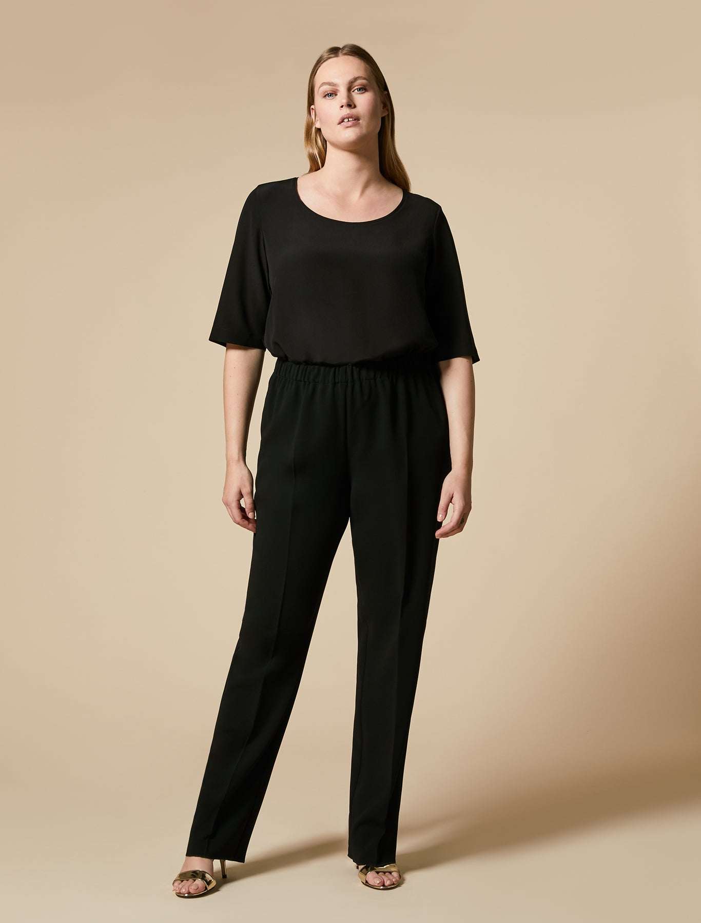 RAPSODIA Trousers in triacetate with elastic waistband and pleats, straight relaxed fit, wrinkle-resistant fabric