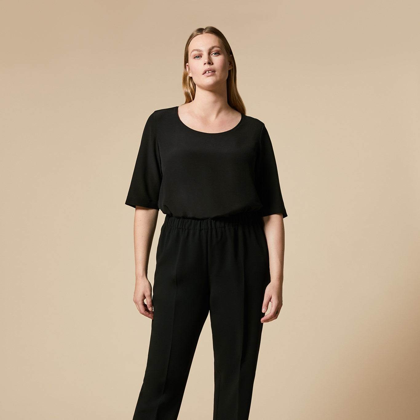 RAPSODIA trousers in triacetate with elastic waistband and pleats, straight cut, wrinkle-resistant fabric