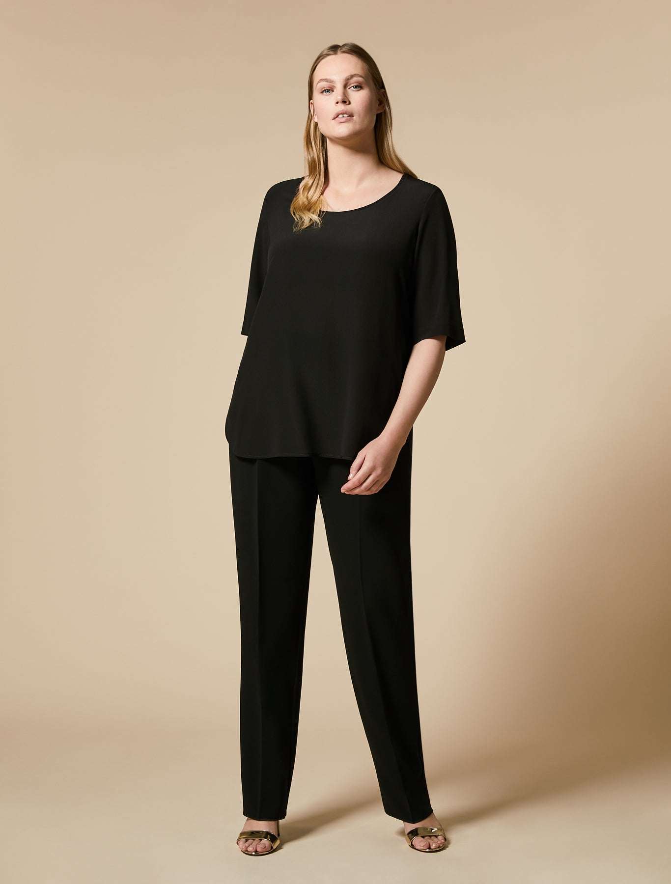 RAPSODIA trousers straight cut triacetate fabric elastic waistband pleats wrinkle-resistant