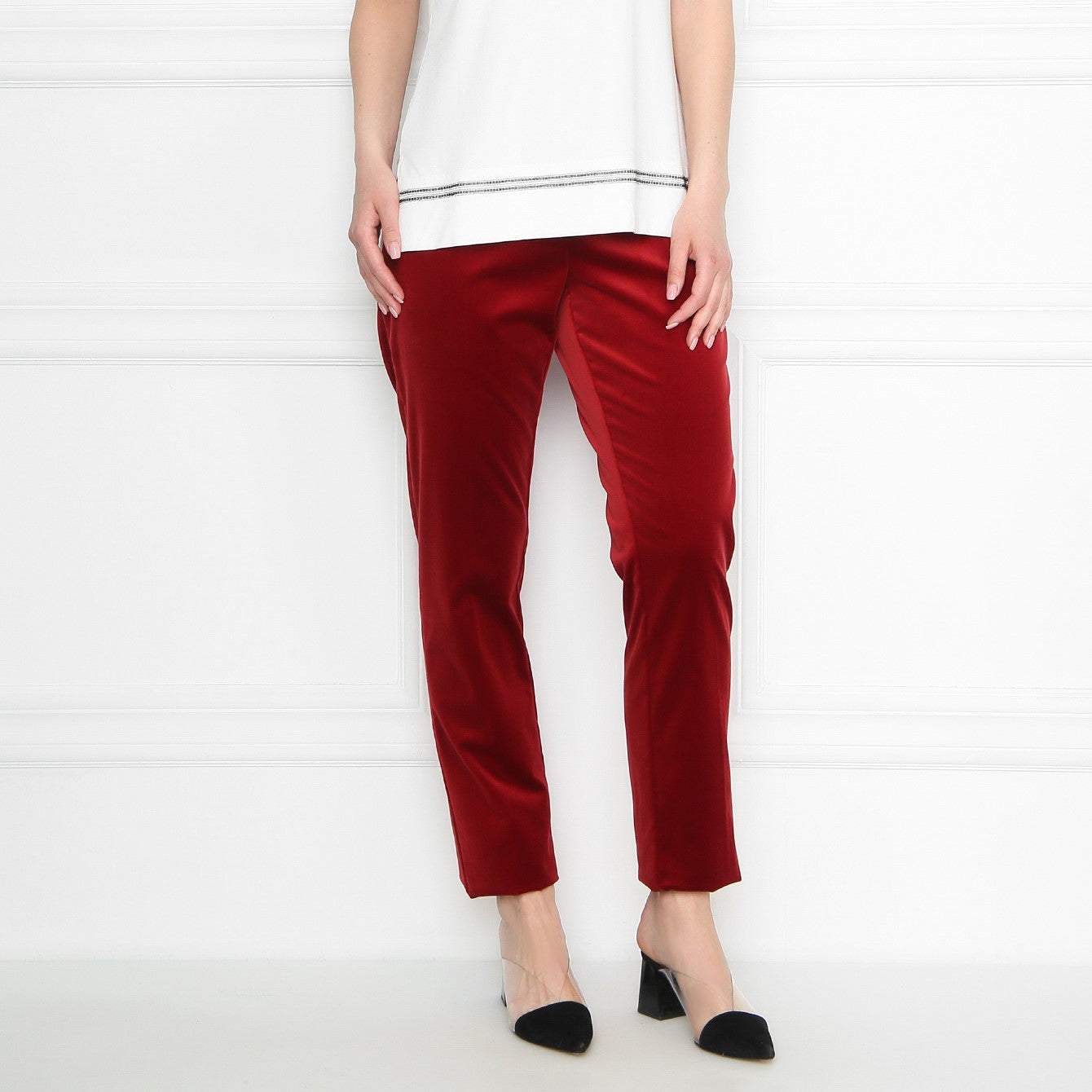 Elegant velvet trousers REALISTA with belt and zip fastening in cotton blend