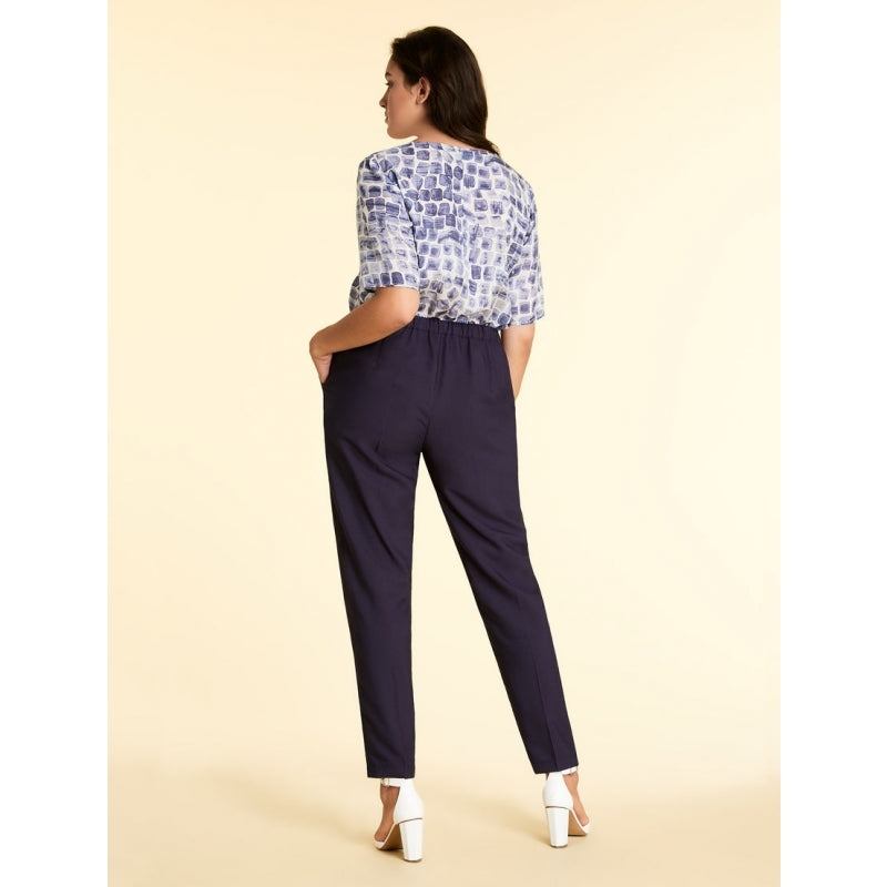 Trousers REGGIA slim-fit viscose twill with elastic waistband and French pockets
