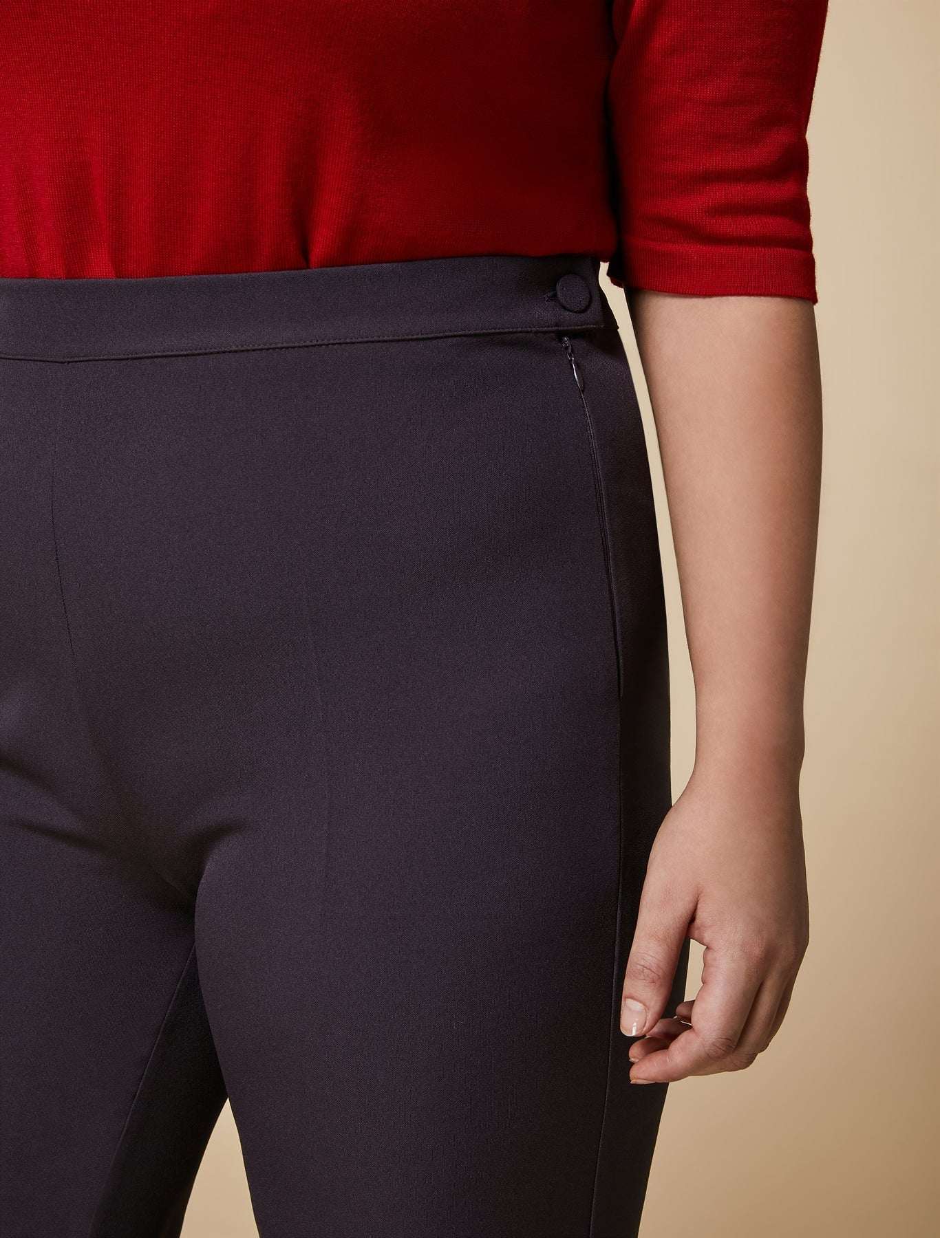 Straight cut Trousers RENIA in compact cotton-nylon triacetate with side zipper and button