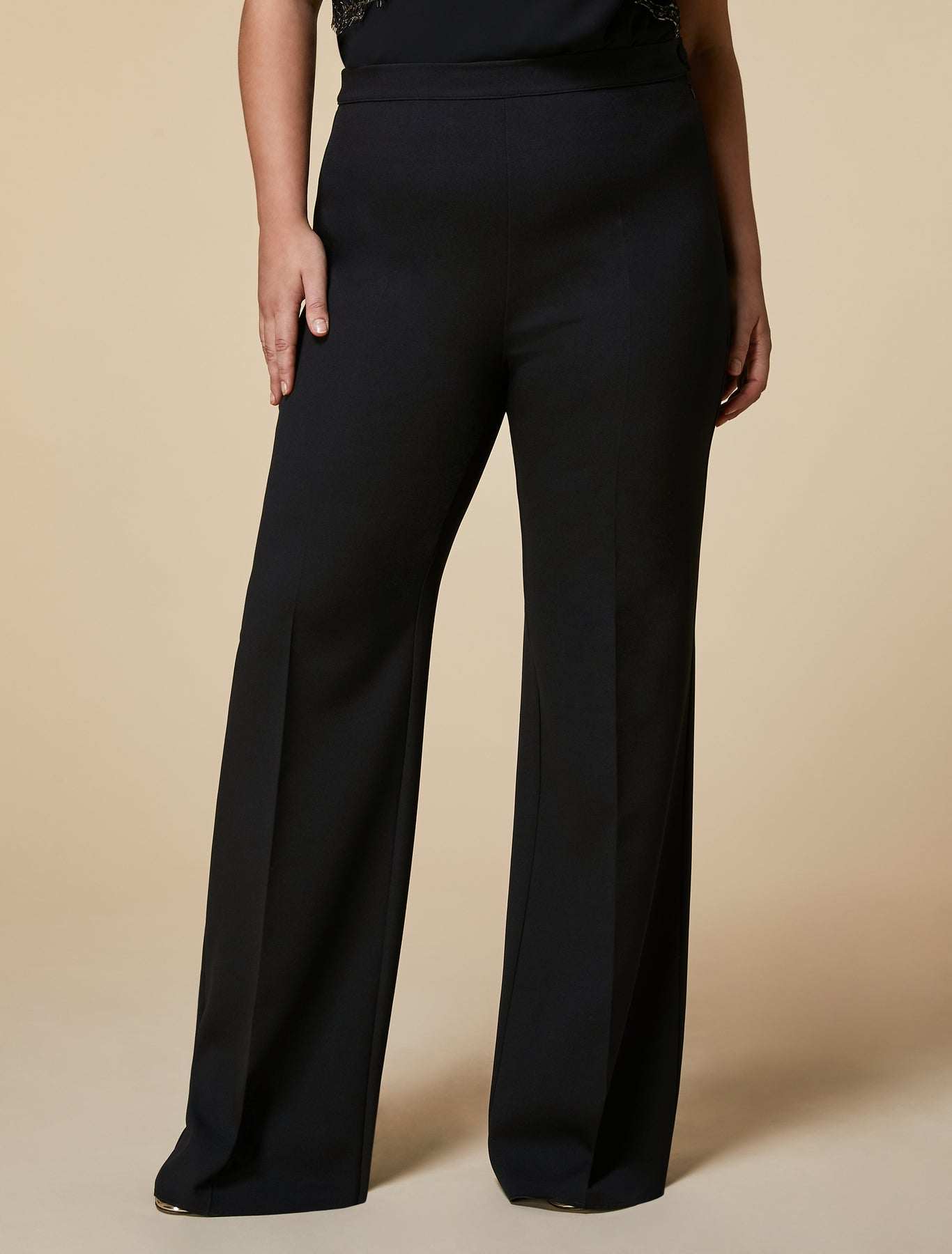 Trousers RENIA basic-chick triacetate with side zipper and button, comfortable cotton-nylon blend, straight cut relaxed fit