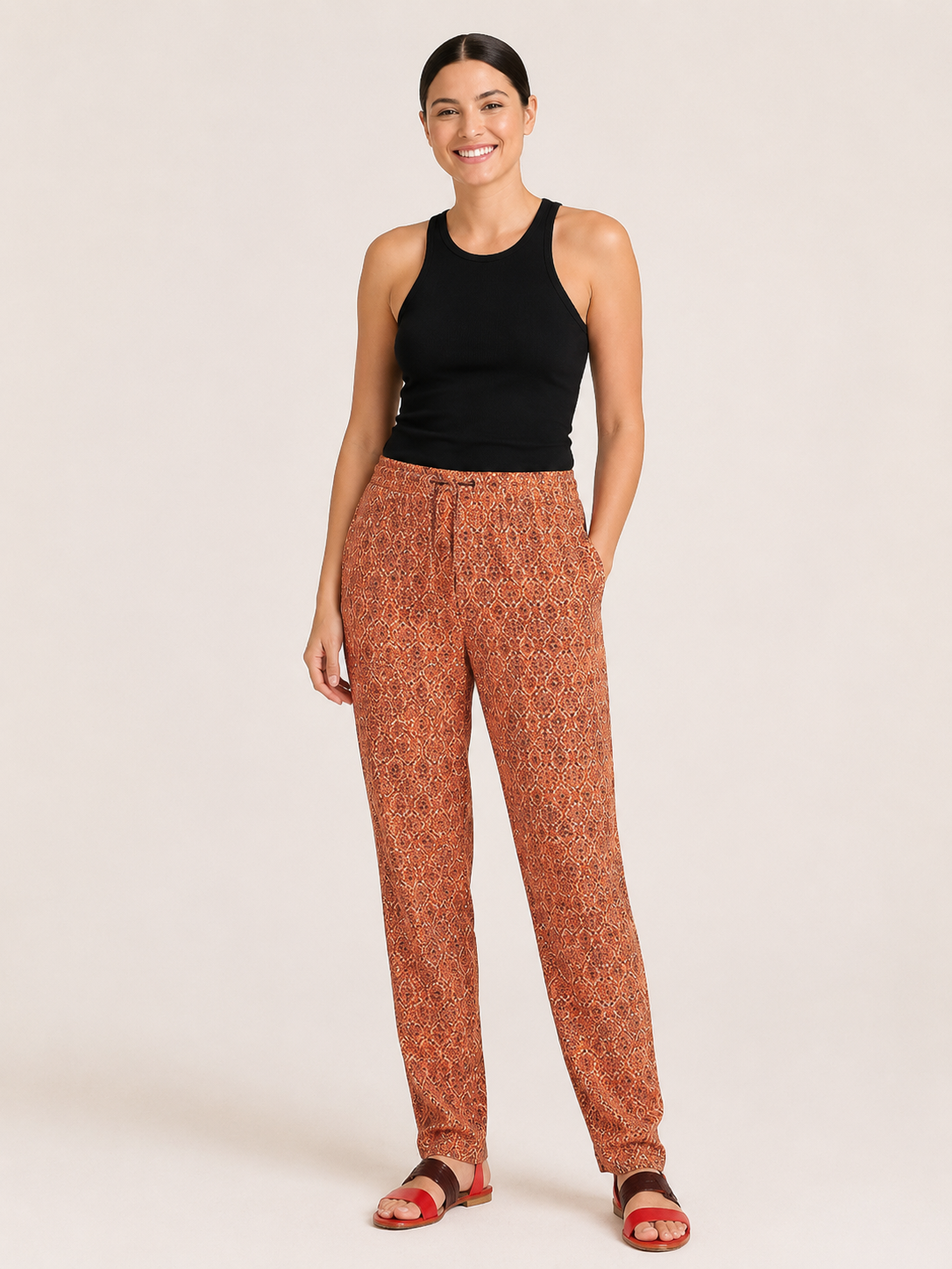 ROMA wide-leg trousers by Persona by Marina Rinaldi with drawstring waist and side pockets in soft 100% viscose fabric