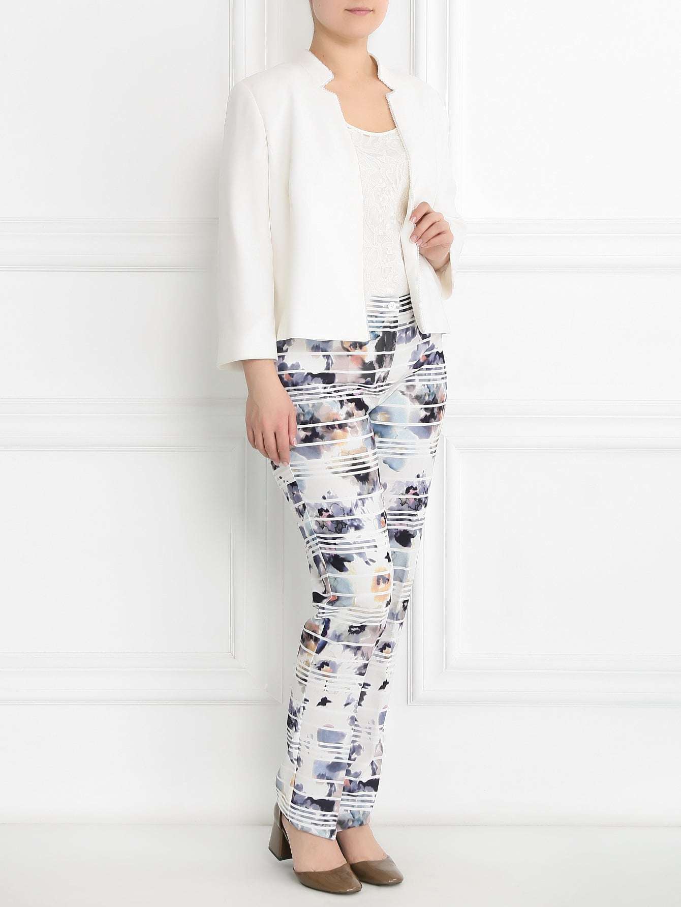 Trousers RUBINO wide leg with elastic waistband and front zipper closure for women