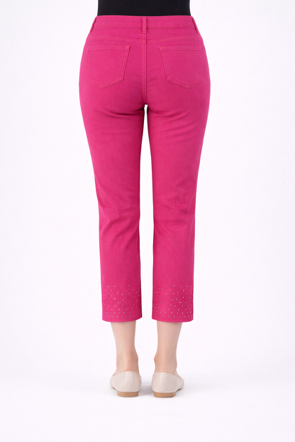 WHISK cropped slim jeans with crystal embellishments and side slits in stretch cotton denim