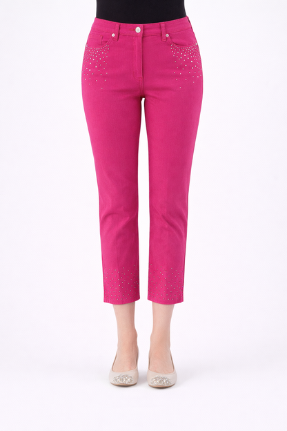 WHISK cropped slim jeans in stretch cotton denim with crystal embellishments and side slits