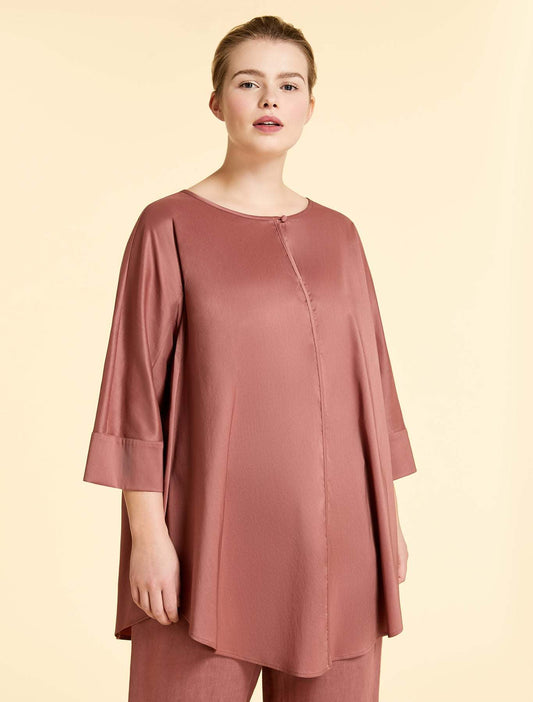 Marsala FIORAIO tunic in soft cotton poplin with flared fit and embroidered keyhole neckline.