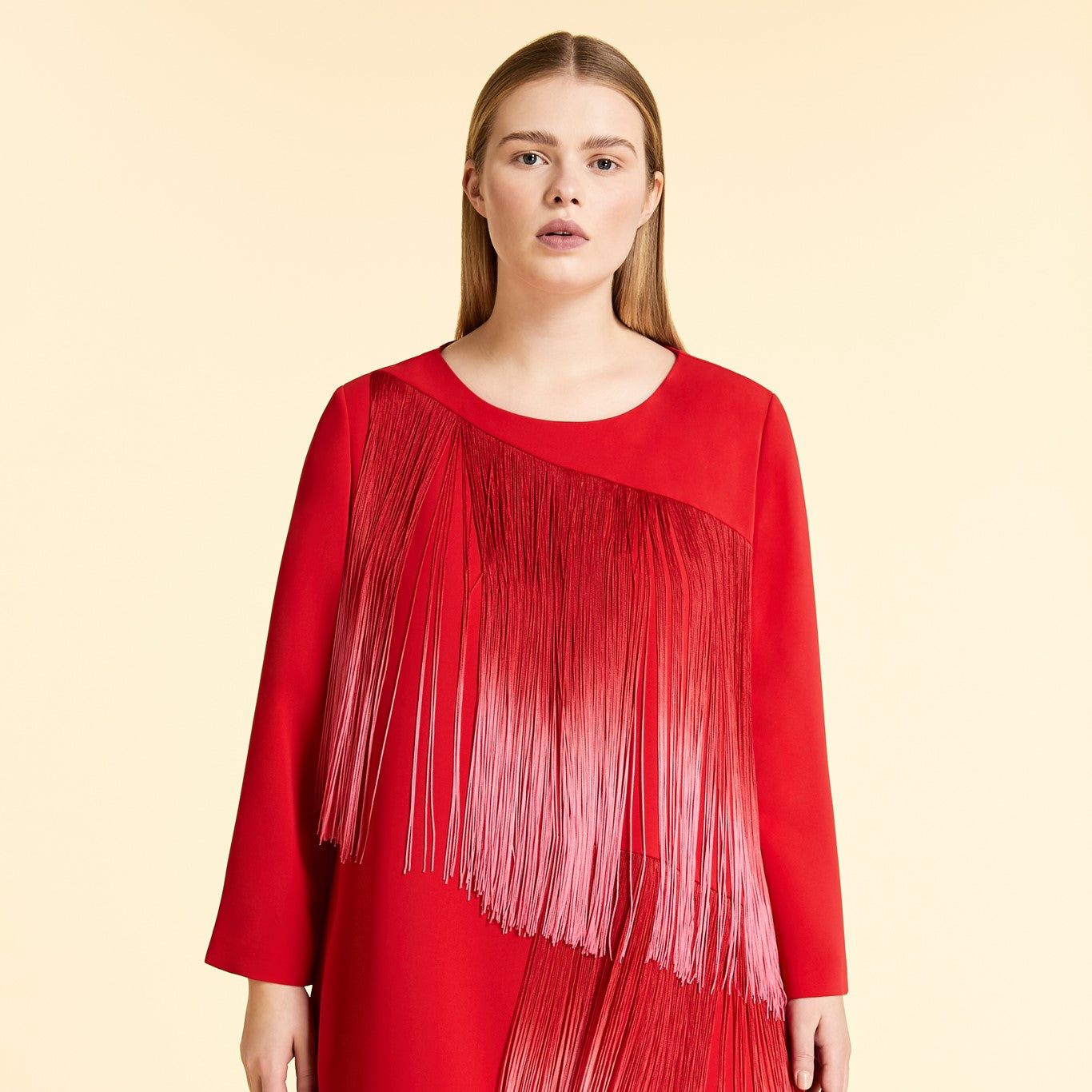 Straight-cut Tunic FRUTTO cardigan with round neckline and two-tone brush detail