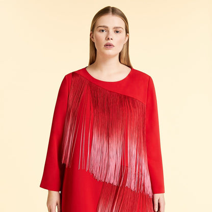 Straight-cut Tunic FRUTTO cardigan with round neckline and two-tone brush detail