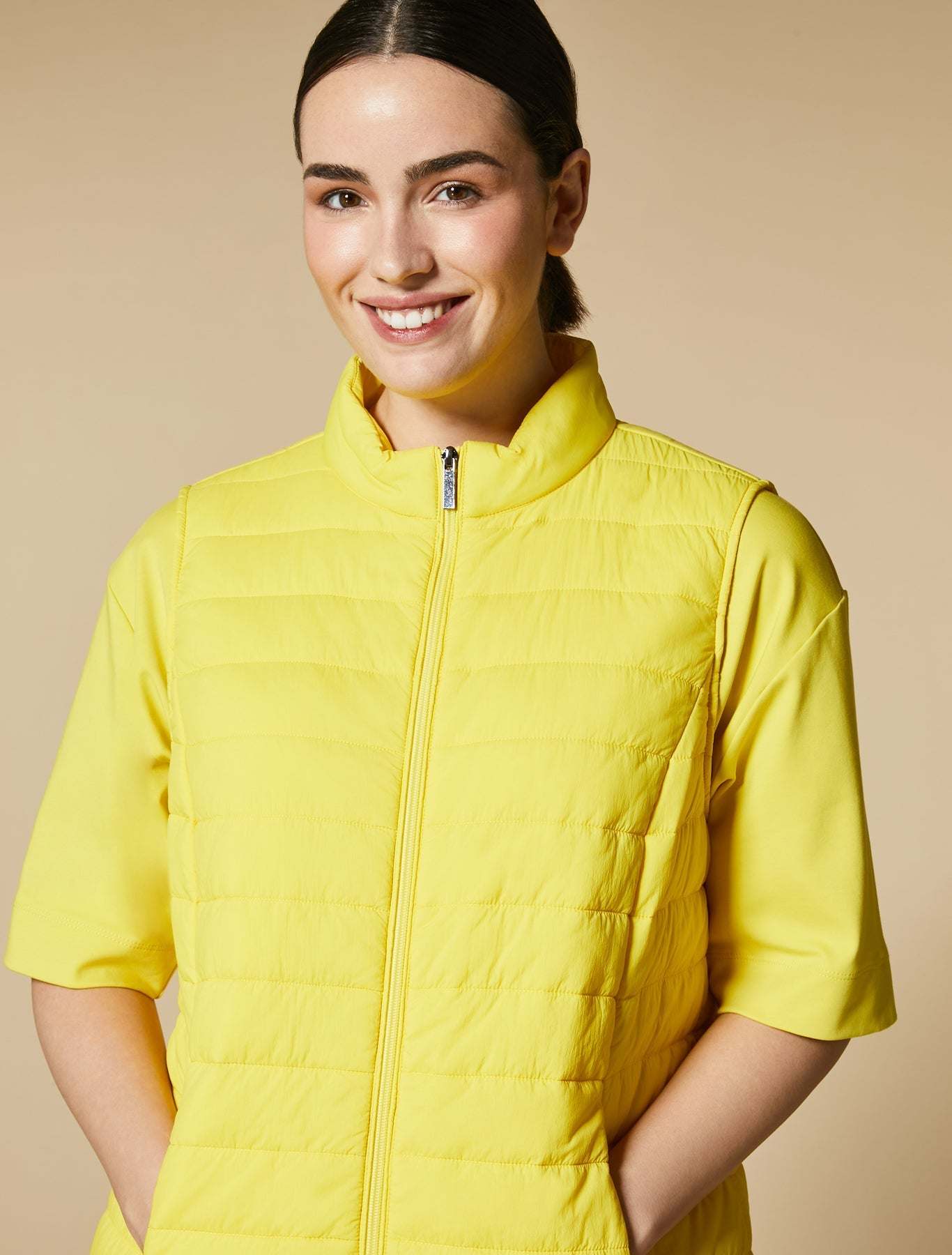 Quilted vest PASSO sleeveless with stand-up collar and zippered pockets in black nylon