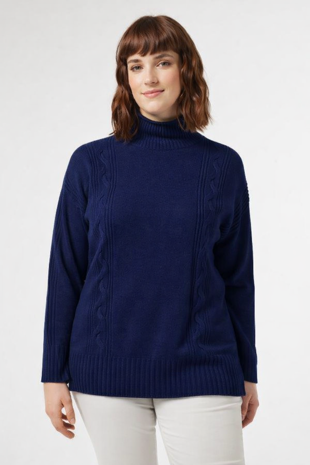 ALAIN sweater by Persona by Marina Rinaldi soft premium knit turtleneck with vertical cable detailing and ribbed cuffs