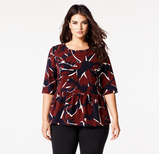 Persona by Marina Rinaldi Blouse FAVORIRE with elbow-length sleeves and graphic peplum hem in stretch polyester