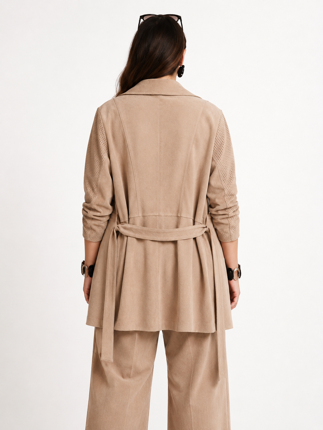 Per Te by Krizia perforated beige leather jacket with belt and lapel collar